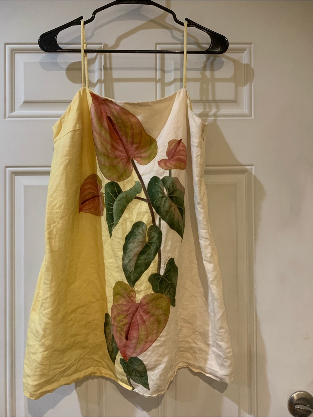 FARM Rio Yellow & Cream Botanical Print Spaghetti Strap Top Size Large